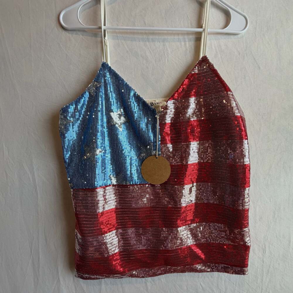 BiB! Patriotic American Flag Sequin Camisole Tank Top